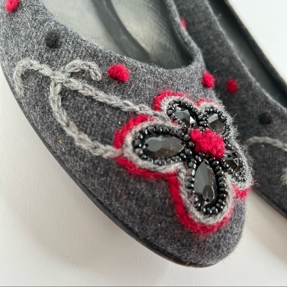 STUART WEITZMAN Smokey Grey Floral Jewel Felt Wool Ballerina Office Flats Shoes - Picture 10 of 14